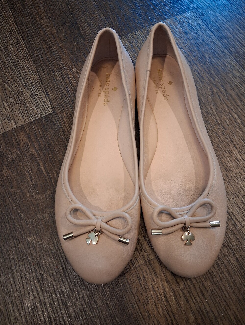 kate spade Blush Cream Ballet Flats with Bow and Spade Charm